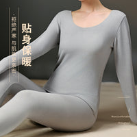 Women's Thermal Underwear Set, Seamless Fleece Lined, Self-Heating Long Sleeve Top & Bottom for Autumn/Winter