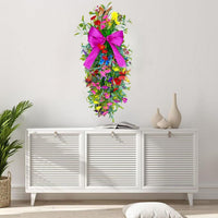 2025 Multicolored Butterfly Daisy Teardrop Wreath Artificial Greenery Door Wall Hanging Home Holiday Decor
