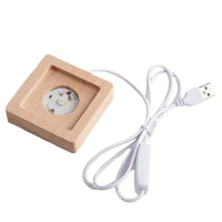 Crystal Cube Wooden Base Craft Ornament LED Luminous Solid Wood Lamp Holder Warm Color Light