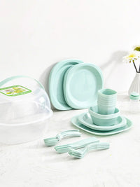 Portable 54-Piece Camping Dinnerware Set with Carrying Case for 6 People