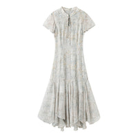 2026 Summer New Chinese Style Chiffon Floral Irregular Cheongsam Dress