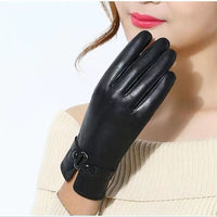 Women's Winter Warm Touchscreen Leather Gloves with Plush Lining for Driving and Cycling