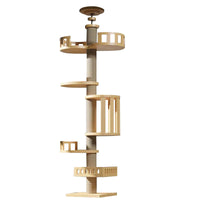 Floor-to-Ceiling Cat Tree with Scratching Post and Play Structures, Solid Wood, Adjustable Height