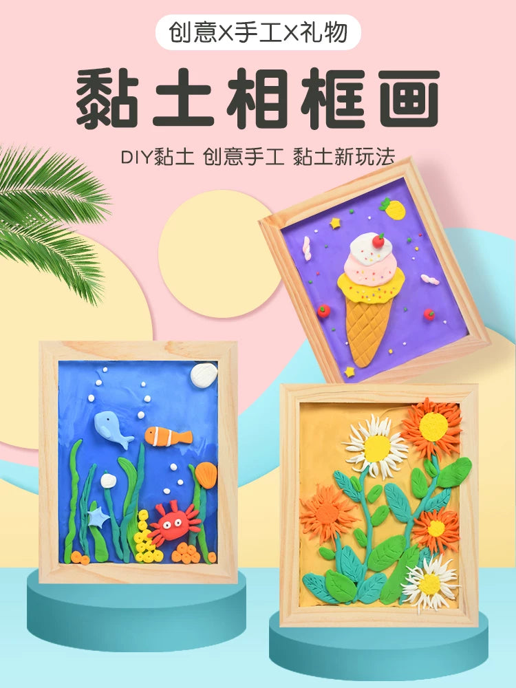 Ultra-Light Clay 3D Photo Frame DIY Kit for Kids - Craft Set with Wooden Frame