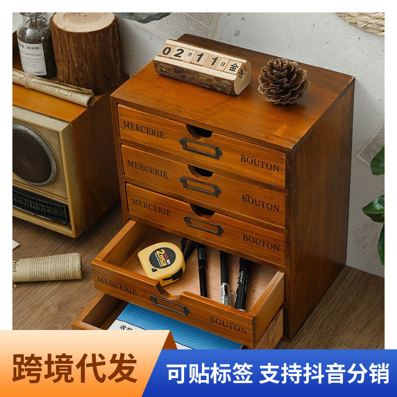 Wooden Monitor Stand Desk Organizer with Drawers