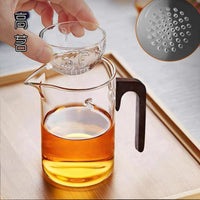 Small Green Tangerine Tea Pot with Infuser, Glass Tea Maker with Wooden Handle, 301-400ml
