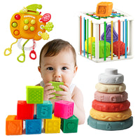 Stacking Rainbow Ring Soft Rubber Ball & Squeeze Toy Set for Babies & Toddlers