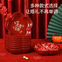 Red Wedding Candy and Dried Fruit Tray for Living Room Coffee Table, New Home Celebration Fruit Plate