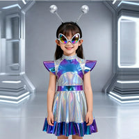 Kids Alien Robot AI Costume Halloween Role Play Party Outfit with Glasses and Headpiece