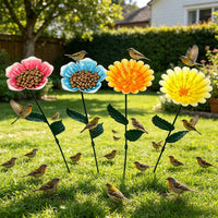 Iron Art Bird Feeder & Waterer with Flower Decor for Garden & Park