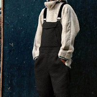 Men's Solid Color Lambswool Adjustable Strap Overalls Jumpsuit