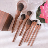 Vintage Style Walnut Handle Makeup Brush Set with Soft Synthetic Fibers for Eyeshadow, Powder, and Blush