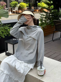 Women's Summer Cape Sun Protection Jacket with Hood and Neck Guard, Breathable Cooling Fabric