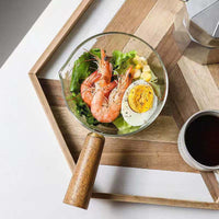 Glass Milk Pot with Acacia Wood Handle, Small Saucepan for Induction Cooktop, Gas Stove, and Open Flame