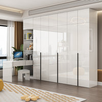 Luxury Minimalist Wardrobe for Home Bedroom, UV High-Gloss Particle Board, Hinged Four/Six Door Combination Armoire