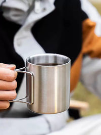 304 Stainless Steel Folding Cup Double-Layer Insulated Mug for Outdoor Camping Hiking Coffee