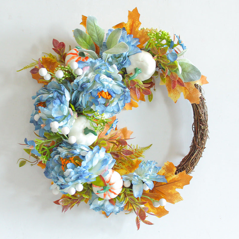 Autumn Peony Pumpkin Wreath Artificial Flower Garland for Home Outdoor Decor