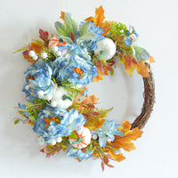 Autumn Peony Pumpkin Wreath Artificial Flower Garland for Home Outdoor Decor