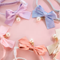 Pet Collar with Bow Tie for Cats and Small Dogs, Adjustable Silk Rhinestone Pearl Necklace
