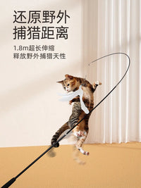 Telescopic Cat Wand Toy with Feather Teaser, 1.8 m Long Rod, Extendable Fishing Rod