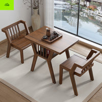 Solid Wood Balcony Table and Chair Set, Modern Wenge Tea Table Leisure Chairs for Home, Small Apartment Simple One Table Two Chairs