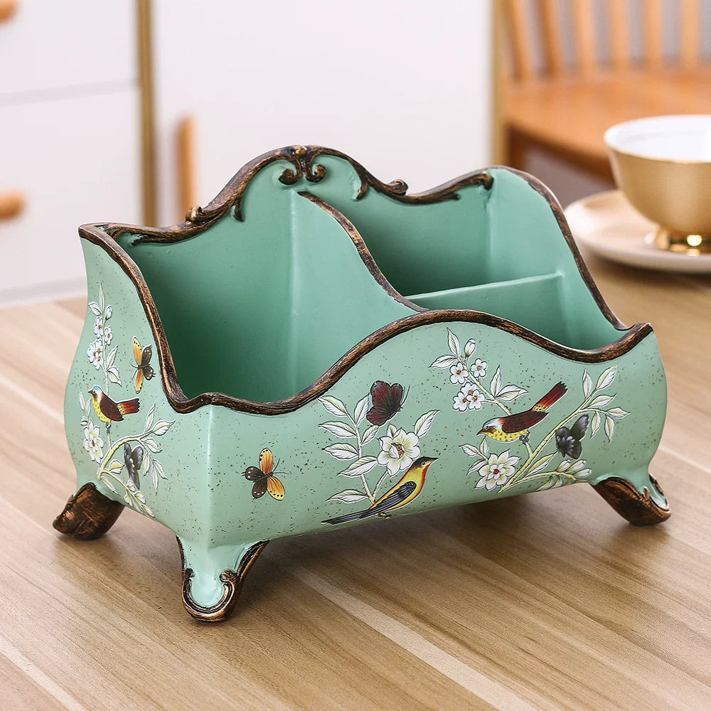 Pastoral American Country Style Hand-Painted Resin Storage Box for Living Room Remote Control and Desktop Decor