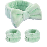 Bowknot Headband and Wristband Set for Face Washing - Absorbent Hair Accessories