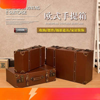 Vintage Faux Leather Suitcase Decorative Storage Trunk with Straps