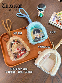 Plush Transparent Mini Pouch for Badges, Coins, and Earbuds - Cute Canvas Storage Bag