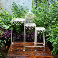 Vintage Iron Art Tiered Plant Stand Set - 3 Piece Square High Display Racks for Indoor/Outdoor Decor