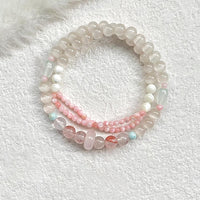 Peach Blossom Pink Crystal Double-Layer Bracelet with Shell Beads