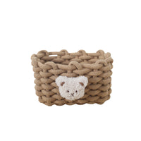Cute Bear Desktop Storage Basket Korean Style Cotton Linen Woven Organizer for Keys Snacks Sundries