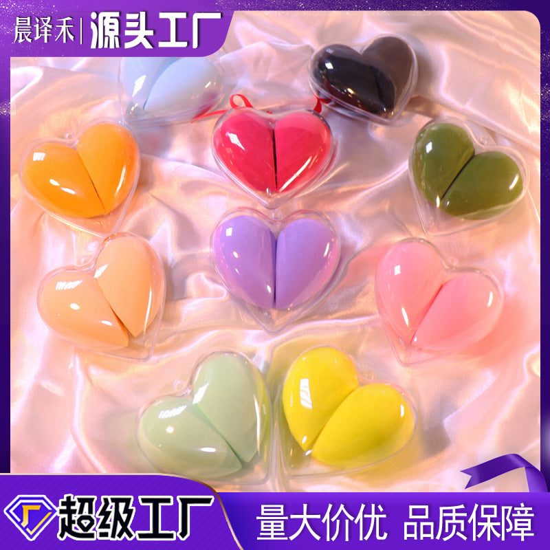 Heart-Shaped Boxed Makeup Sponge Set - Waterdrop & Beveled Design, Expands When Wet, Non-Absorbent