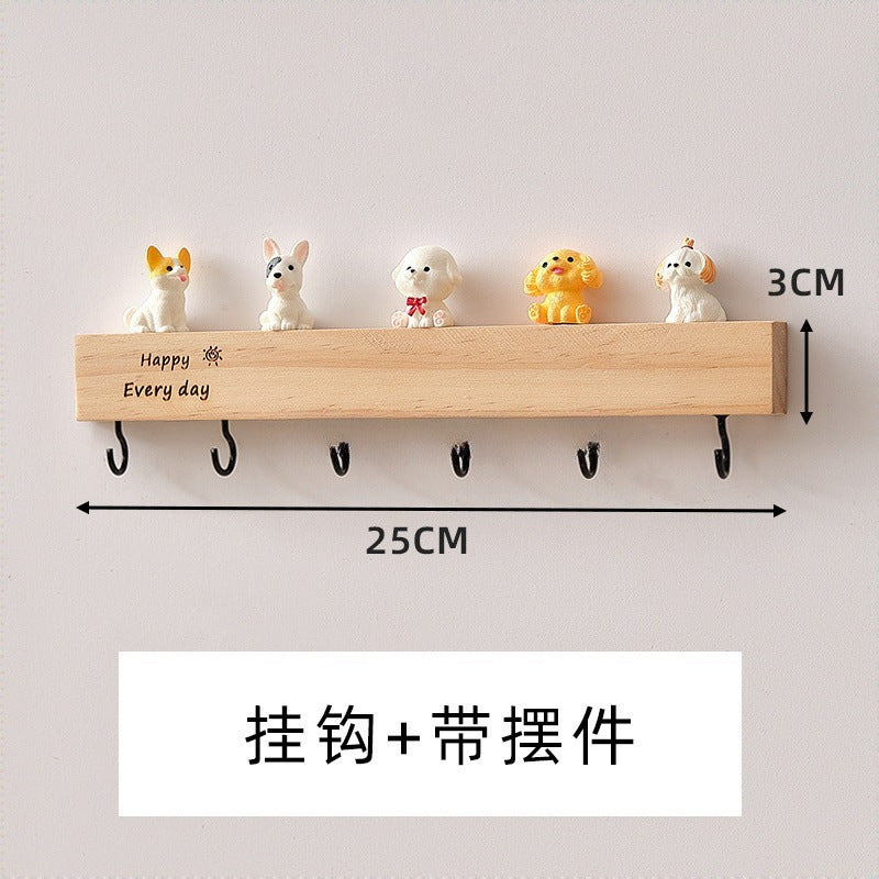 Wall-Mounted Wooden Key Holder with Hooks and Decorative Shelf