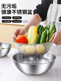 Stainless Steel Colander and Basin Set for Kitchen, Rice Washing, Fruit Draining, and Vegetable Cleaning