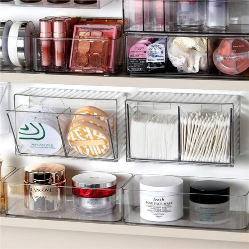 Bathroom Mirror Cabinet Organizer Clear Acrylic Cosmetic Storage Box Wall-Mounted for Cotton Pads Swabs Lipsticks