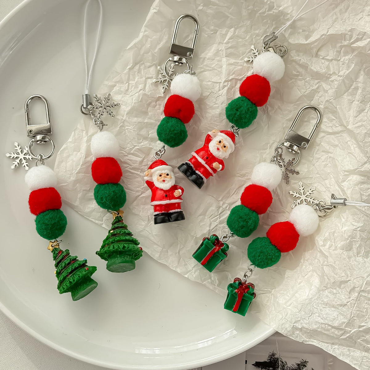 Christmas Santa Claus Snowflake Christmas Tree Keychain Bag Charm