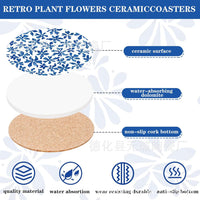 Ceramic Floral Coasters for Drinks - Absorbent, Non-Slip Coffee Mug Mats