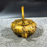 Vintage Gilt Bronze Teapot Ornament, Brass Craft Collectible, Chinese Antique Style Decor