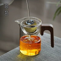 Small Green Tangerine Tea Pot with Infuser, Glass Tea Maker with Wooden Handle, 301-400ml