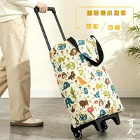Portable Folding Shopping Cart with Wheels, Waterproof Oxford Fabric, 26L Capacity for Groceries, Camping, and Hauling