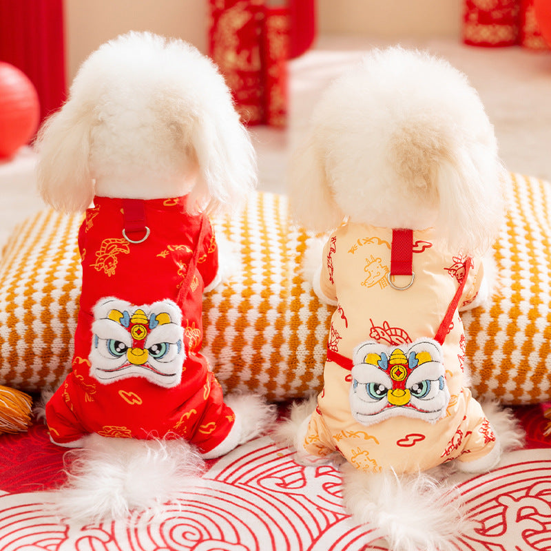 Pet Chinese New Year Tang Suit - Warm Four-Legged Cotton Coat for Dogs and Cats