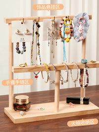 Creative Solid Wood Jewelry Organizer with Hooks for Necklaces, Keys, and Accessories