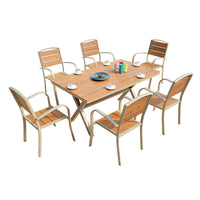 Outdoor Patio Dining Set Weather-Resistant Plastic Wood Table and Bench for Garden Balcony Cafe