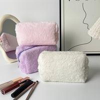 Plush Cosmetic Bag Portable Travel Toiletry Organizer Large Capacity Makeup Pouch