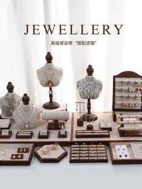 Walnut Wood Jewelry Display Stand Set for Necklaces, Earrings, Bracelets, and Rings