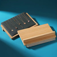 Bamboo Wood Slanted Jewelry Display Stand for Necklaces, Pendants, and Earrings
