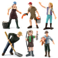 Farm Ranch Figure Model Set - Shepherd, Farmer, Veterinarian, Patrolman Figurines for Sand Table Decor