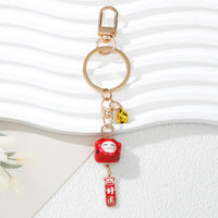 Japanese Lucky Cat Keychain with Koi Fish Charm, Ceramic Maneki-Neko Car Keyring, Bag Ornament, Festival Gift