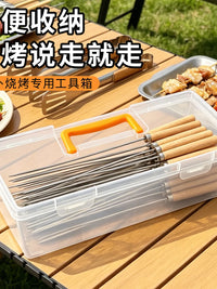 BBQ Skewer Storage Box Stainless Steel Portable Kebab Tool Organizer